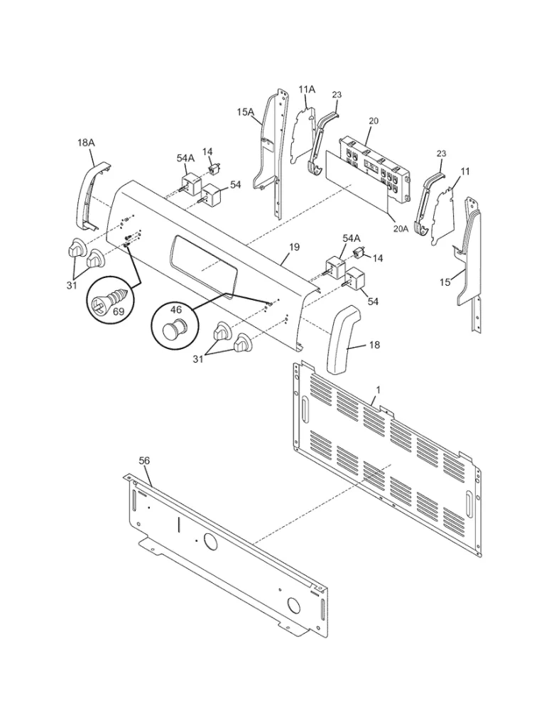 Backguard Diagram and Parts List for 79090912403  Kenmore Range