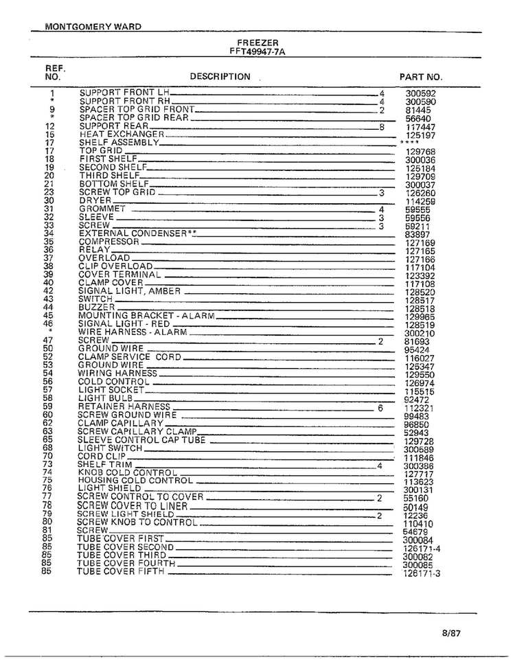 Freezer Page 4 Diagram and Parts List for 49947-7A  Frigidaire Freezer