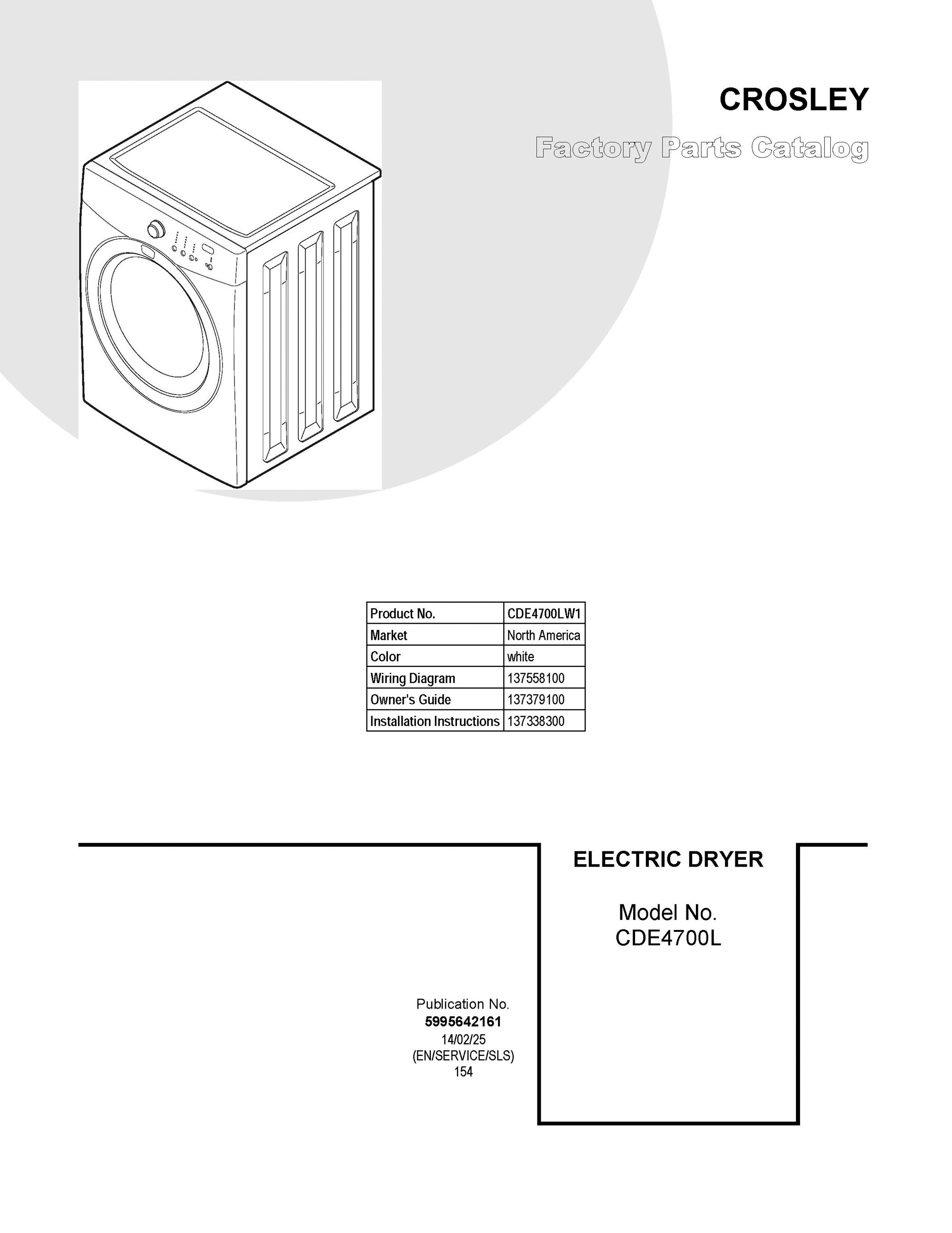 01 - COVER SHEET Diagram and Parts List for CDE4700LW1  Frigidaire Dryer