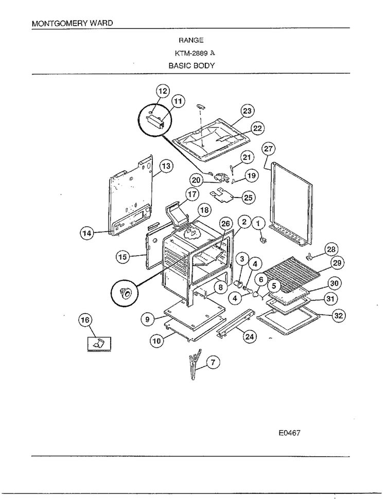 Range/basic Body Diagram and Parts List for 2889A  Frigidaire Range
