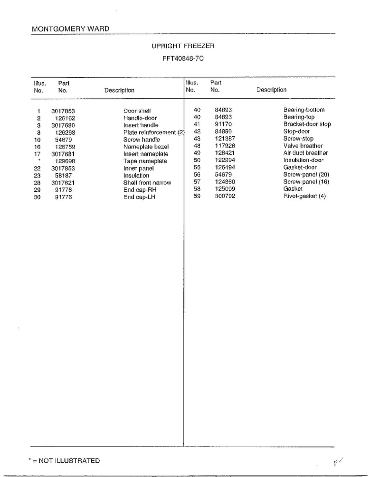 Upright Freezer Page 2 Diagram and Parts List for 40848-7C  Frigidaire Freezer