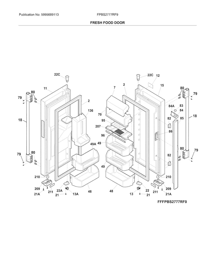 Fresh Food Door Diagram and Parts List for FPBS2777RF9  Frigidaire Refrigerator