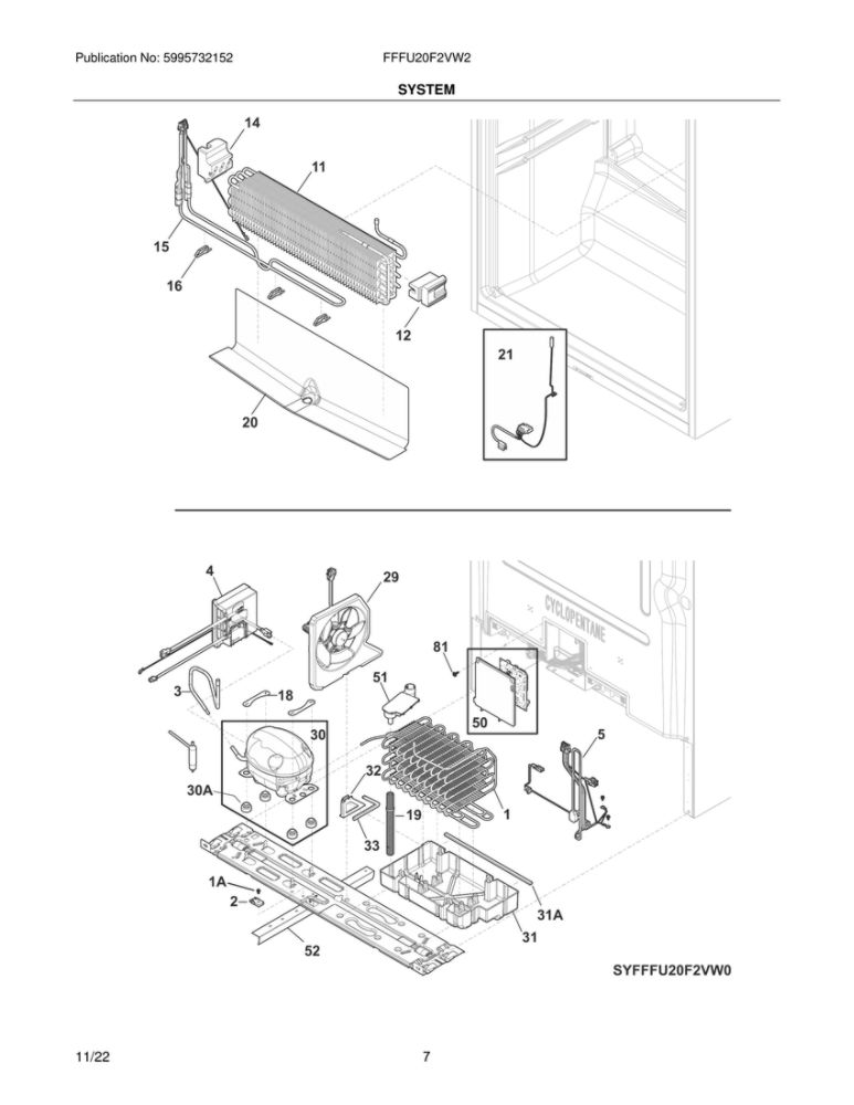 System 2 Diagram and Parts List for FFFU20F2VW2  Frigidaire Freezer