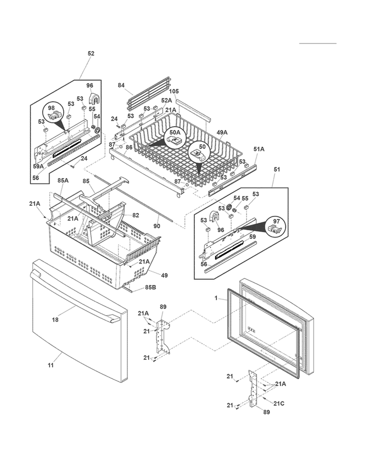 Freezer Drawer - Basket Diagram and Parts List for EI23BC30KS1  Electrolux Refrigerator