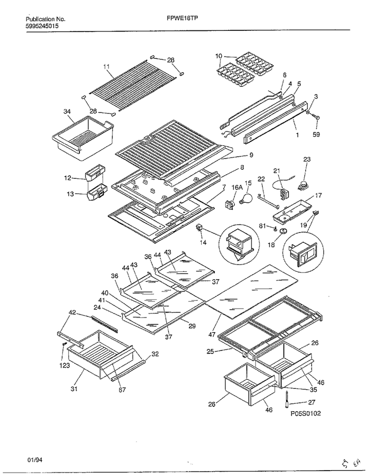Refrigerator Page 6 Diagram and Parts List for FPWE18TP  Frigidaire Refrigerator