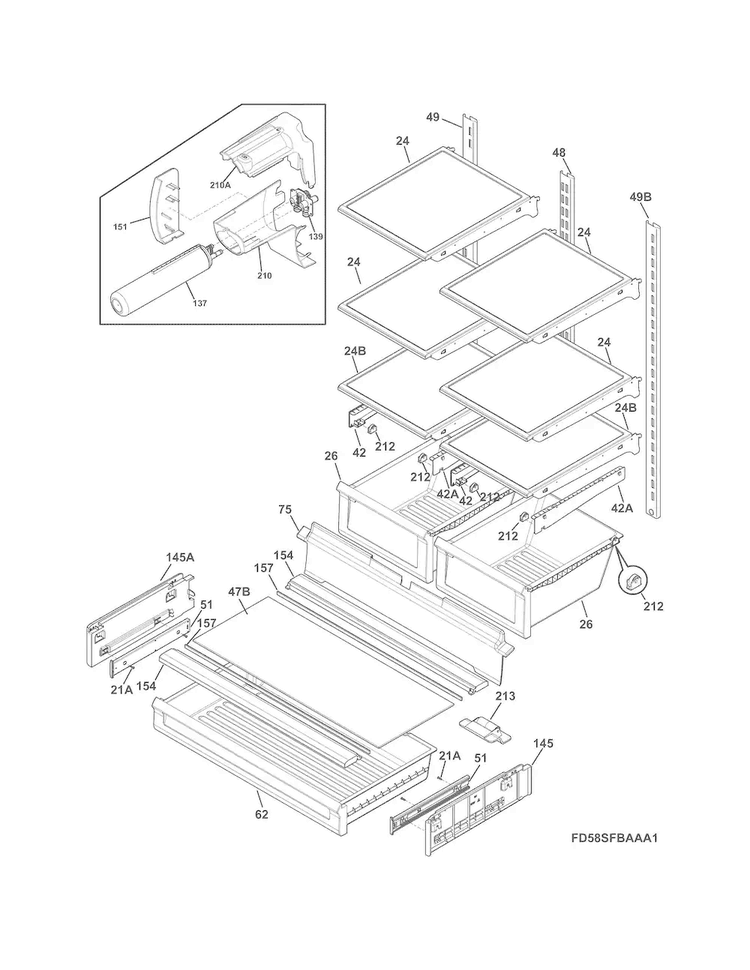 Shelves Diagram and Parts List for FGUN2642LP6  Frigidaire Refrigerator