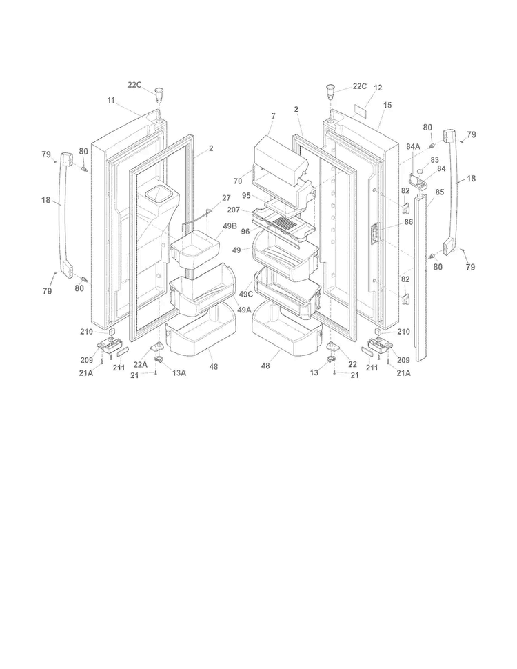 Fresh Food Door Diagram and Parts List for FPHF2399PF3  Frigidaire Refrigerator