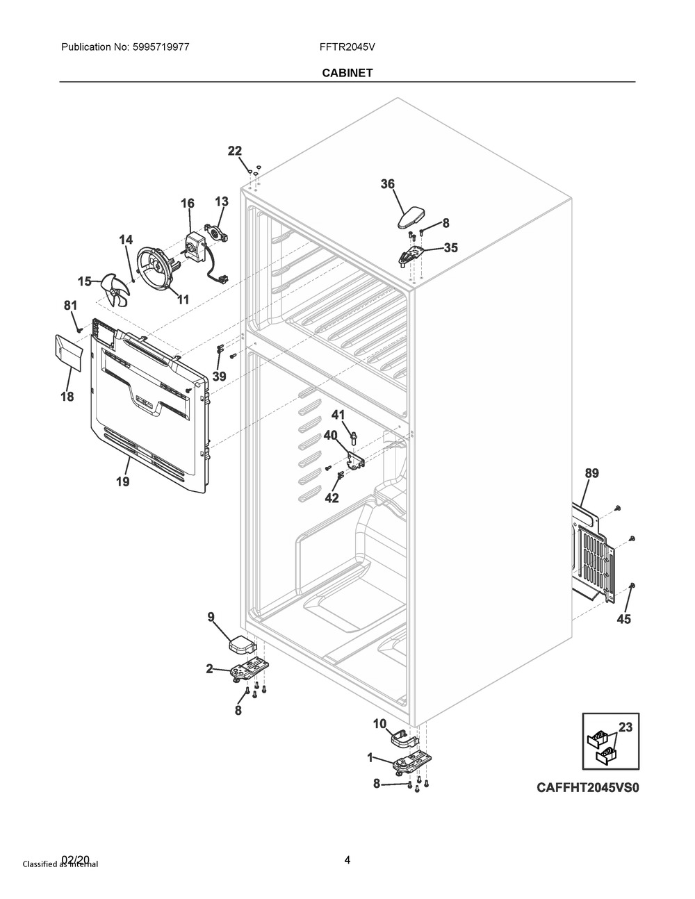 Cabinet Diagram and Parts List for FFTR2045VB0  Frigidaire Refrigerator