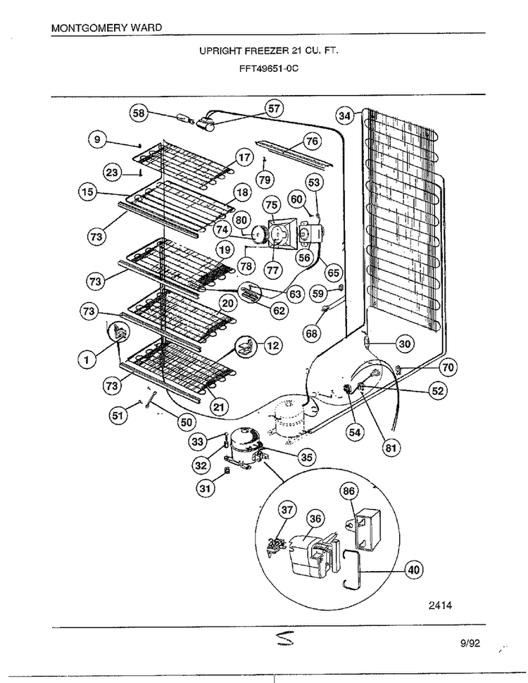 Upright Freezer 21 Cubic Feet Page 5 Diagram and Parts List for 49651-0C  Frigidaire Freezer