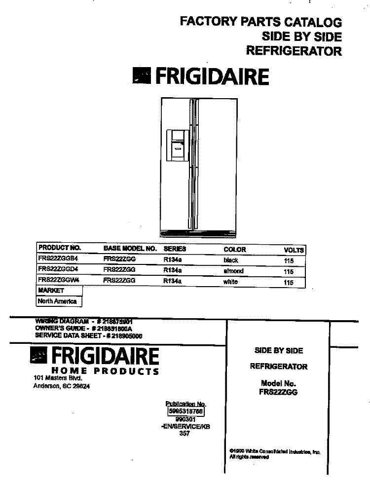 COVER Diagram and Parts List for FRS22ZGGD4  Frigidaire Refrigerator
