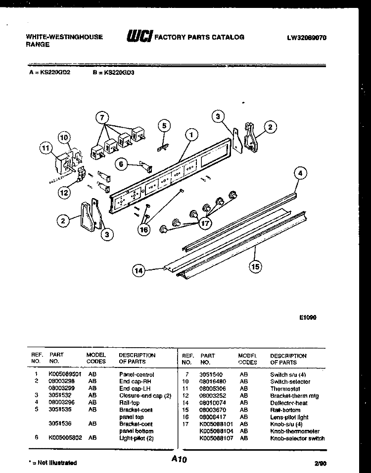 CONTROL PANEL Diagram and Parts List for KS220GDD2  Frigidaire Range