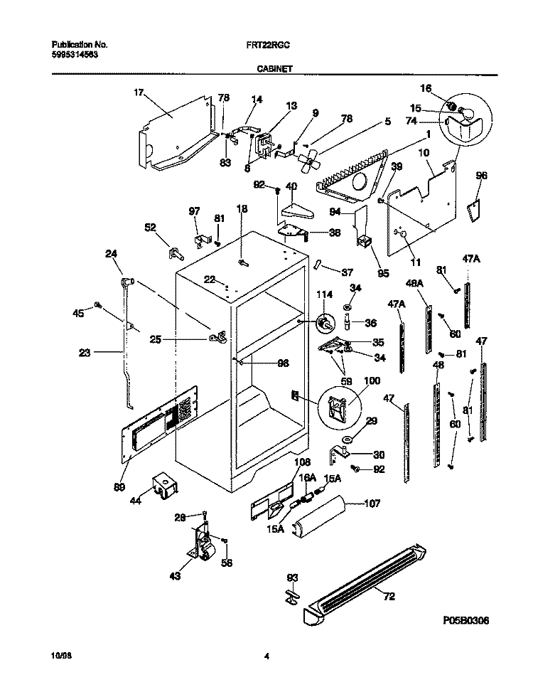 CABINET Diagram and Parts List for FRT22RGCB9  Frigidaire Refrigerator
