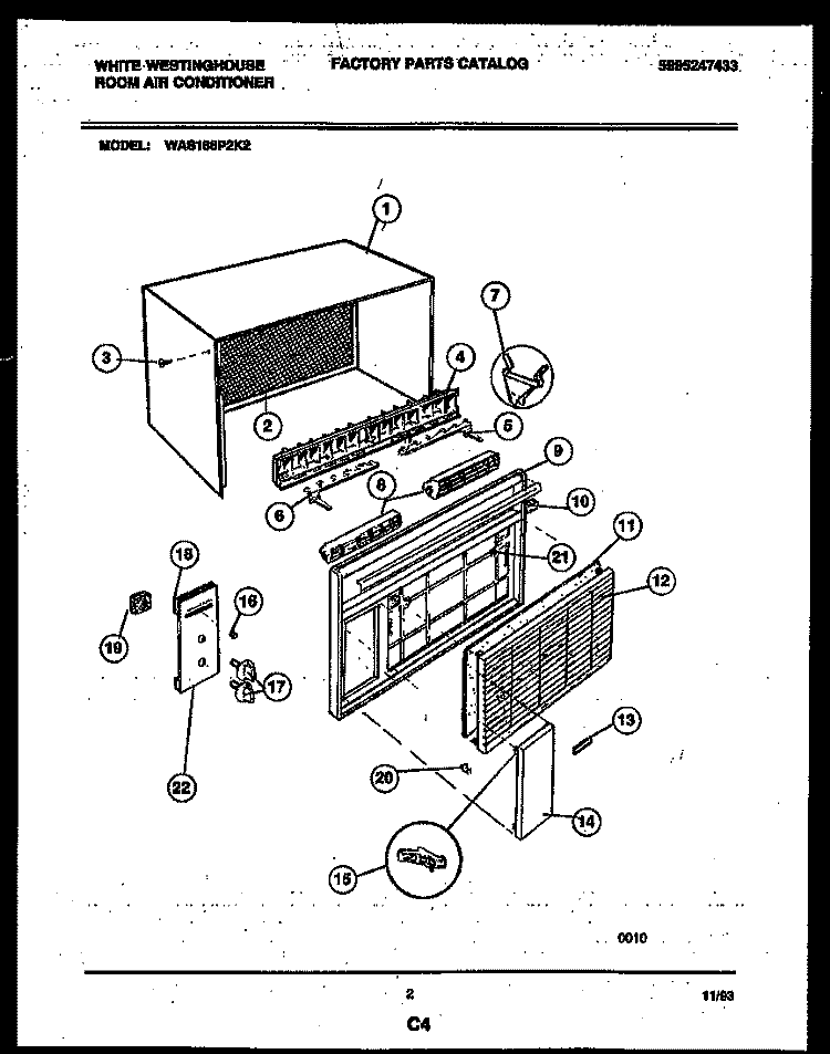 CABINET PARTS Diagram and Parts List for WAS186P2K2  Frigidaire Air Conditioner