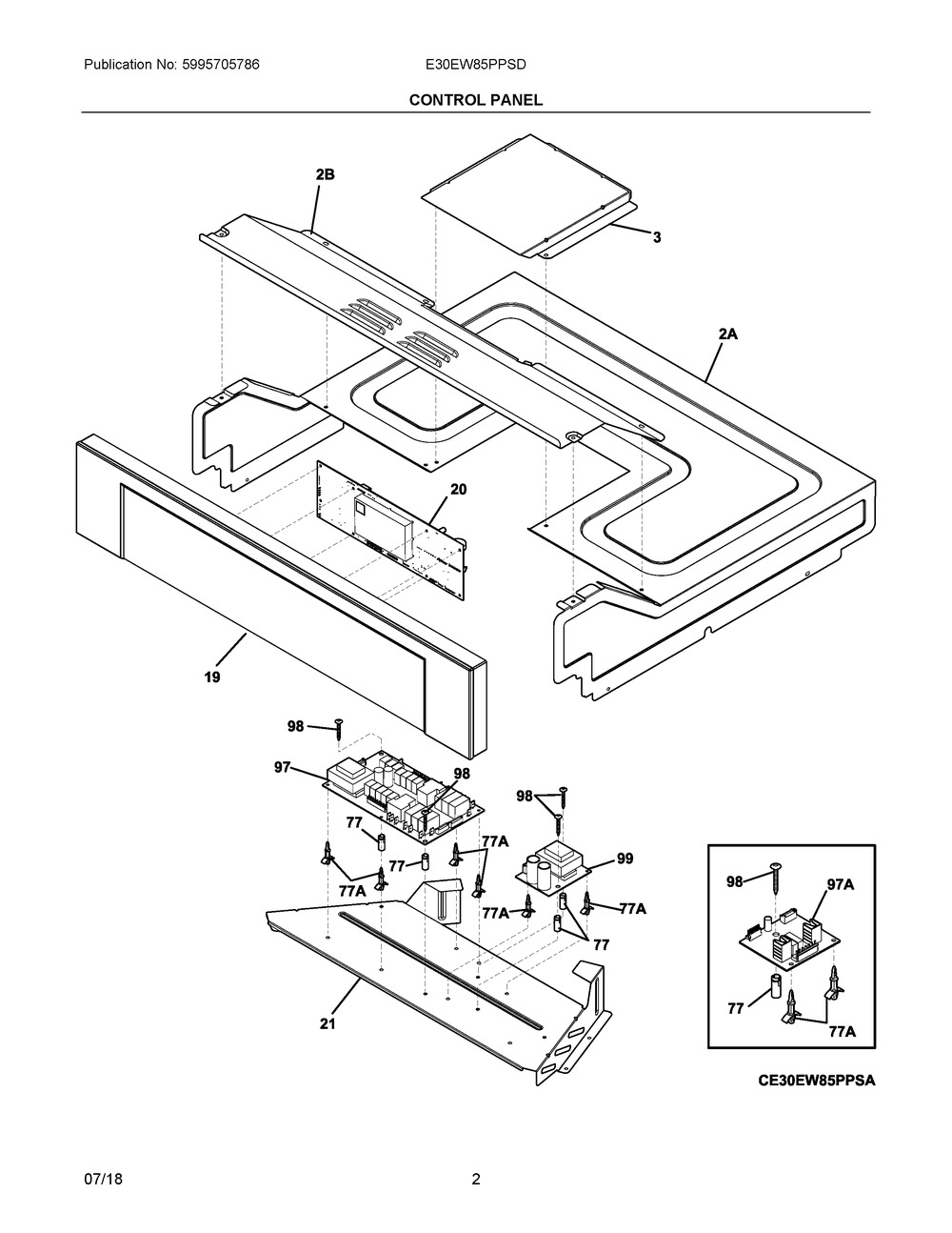 Control Panel Diagram and Parts List for E30EW85PPSD  Frigidaire Wall Oven