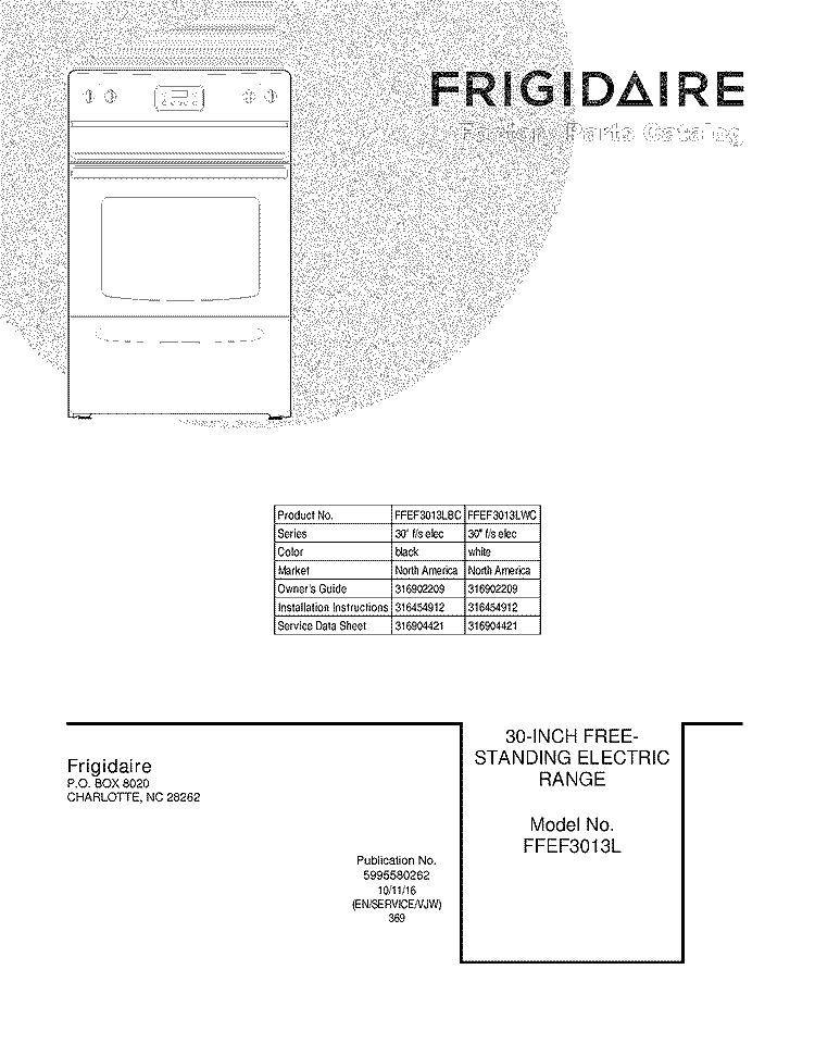 COVER Diagram and Parts List for FFEF3013LBC  Frigidaire Range