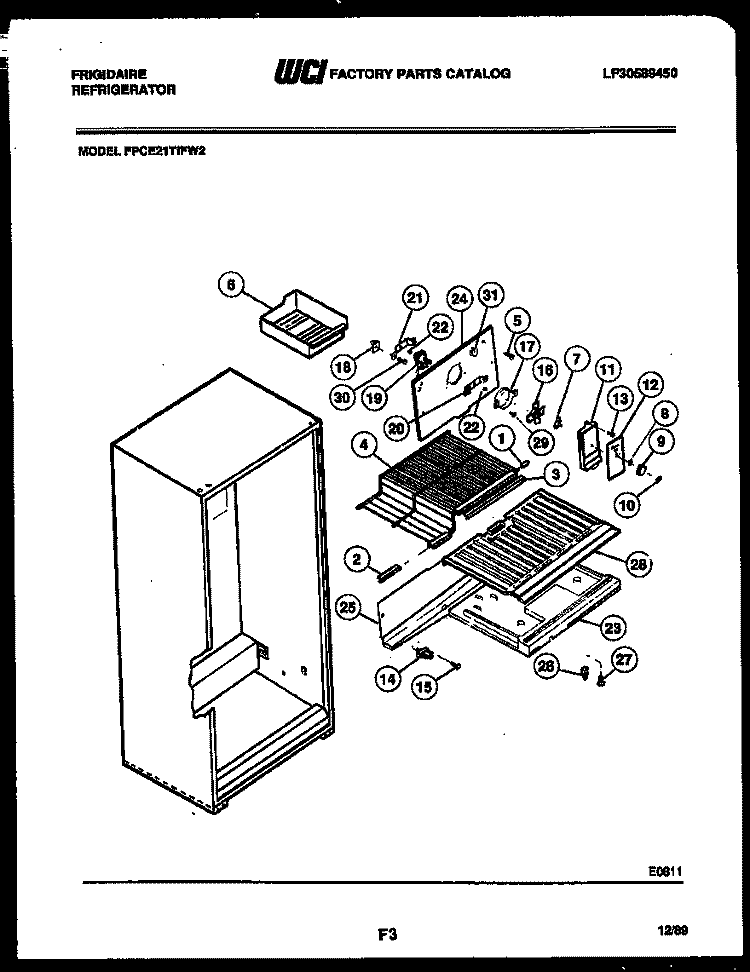 SHELVES AND SUPPORTS Diagram and Parts List for FPCE21TIFW2  Frigidaire Refrigerator