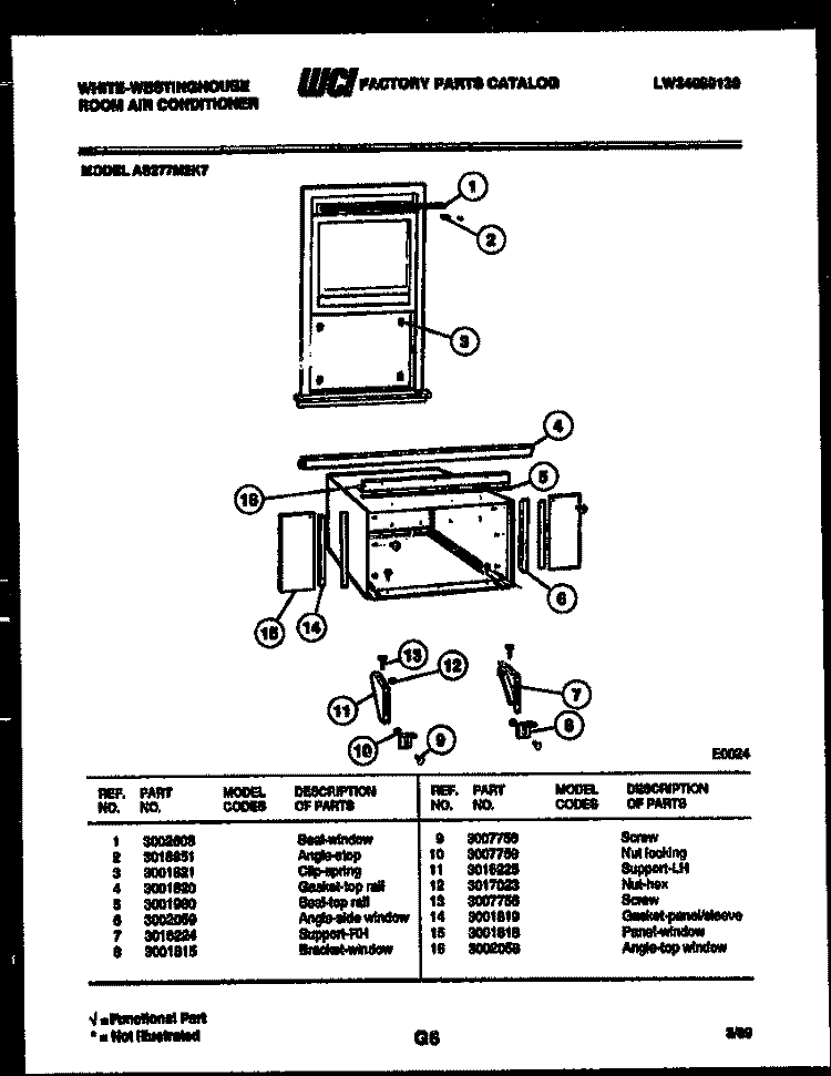 CABINET AND INSTALLATION PARTS Diagram and Parts List for AS277M2K7  Frigidaire Air Conditioner