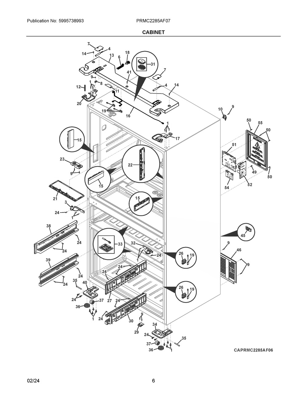 Cabinet Diagram and Parts List for PRMC2285AF07  Frigidaire Refrigerator