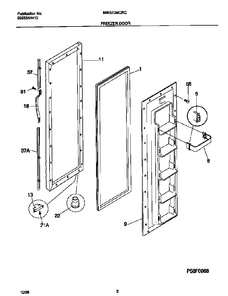 Freezer Door Diagram and Parts List for WRS20MQRCW0  Westinghouse Refrigerator