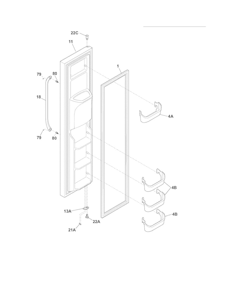 Freezer Door Diagram and Parts List for FFHS2612LS5  Frigidaire Refrigerator