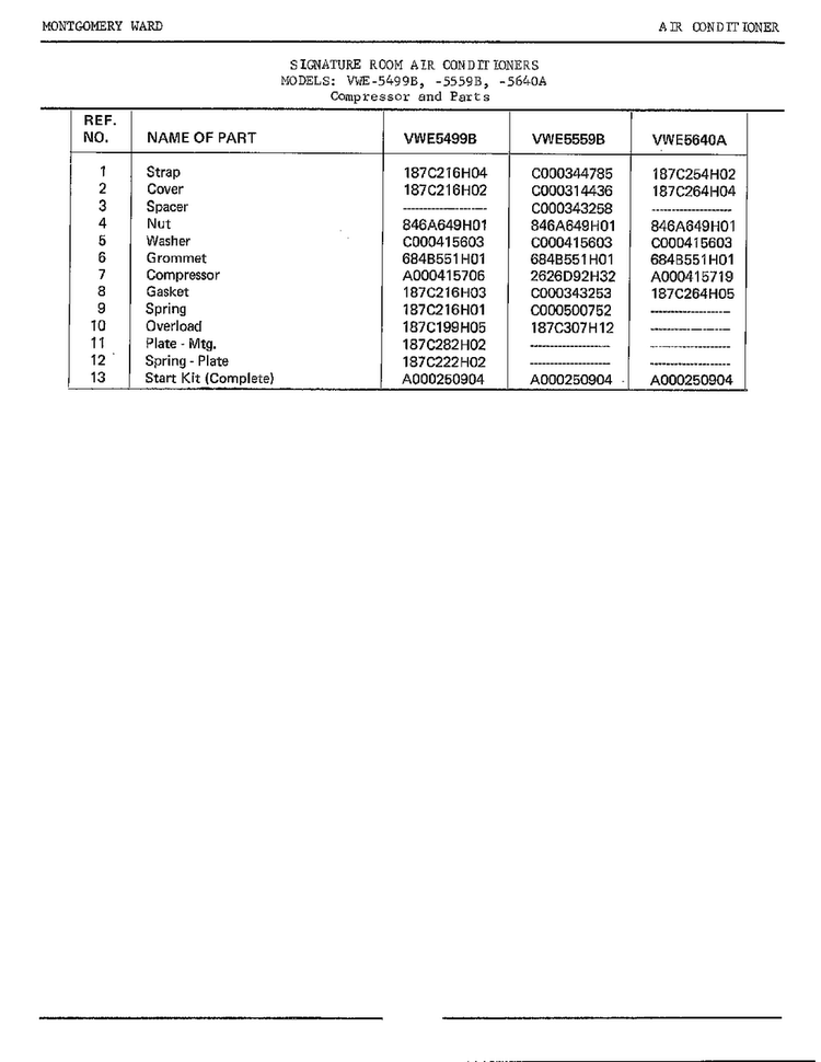 Compressor Page 2 Diagram and Parts List for 5559B  Frigidaire Air Conditioner