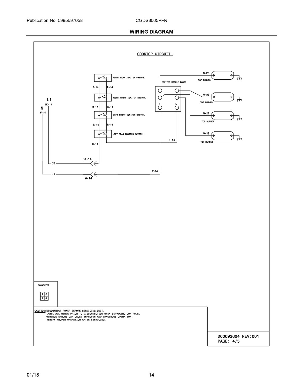 Wiring Diagram Diagram and Parts List for CGDS3065PFR  Frigidaire Range