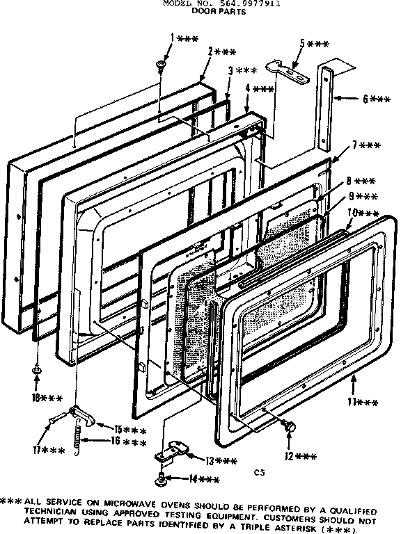 Door Parts Diagram and Parts List for 5649977911  Kenmore Microwave