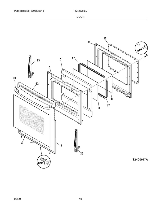 Door Diagram and Parts List for 79097432801  Kenmore Range