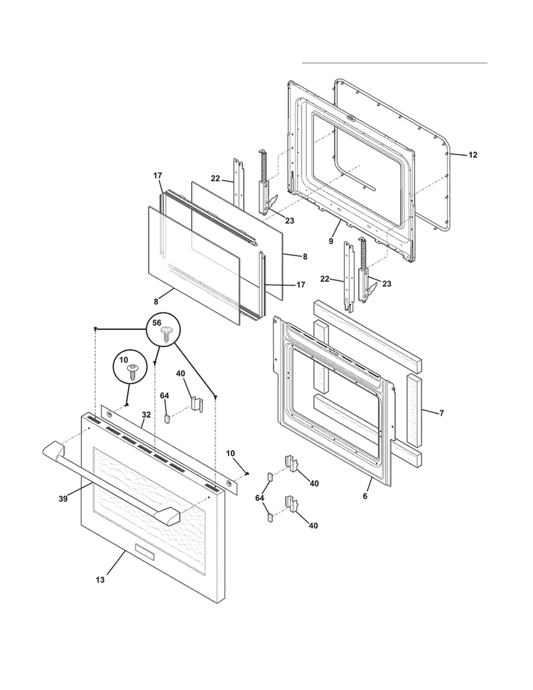 Door Diagram and Parts List for E36DF7CGPS4  Electrolux Range