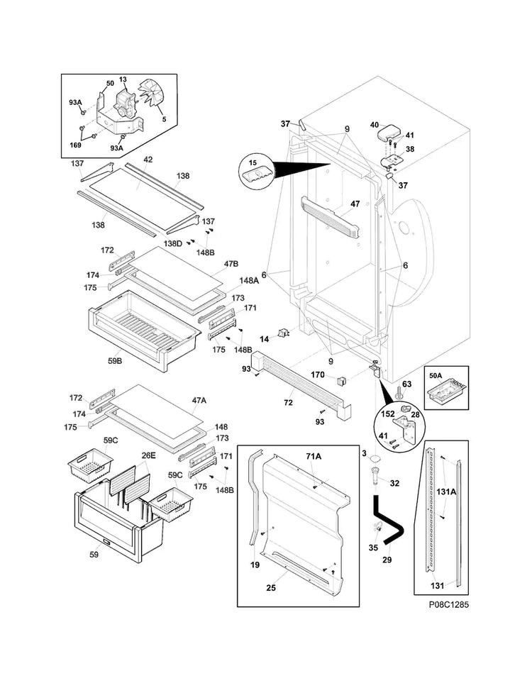 Cabinet Diagram and Parts List for EI32AR80QSC  Electrolux Refrigerator