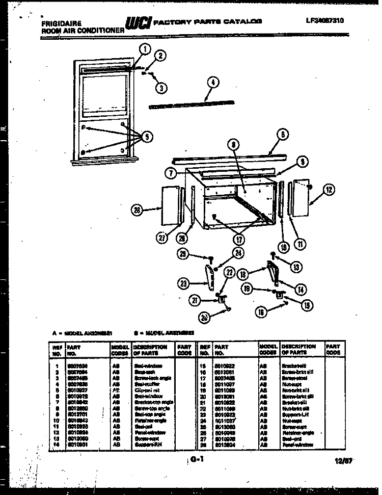 WINDOW MOUNTING PARTS Diagram and Parts List for AR22NS5E2  Frigidaire Air Conditioner