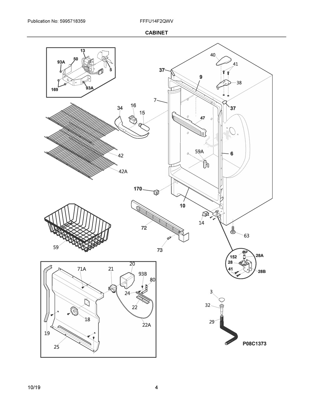 Cabinet Diagram and Parts List for FFFU14F2QWV  Frigidaire Freezer