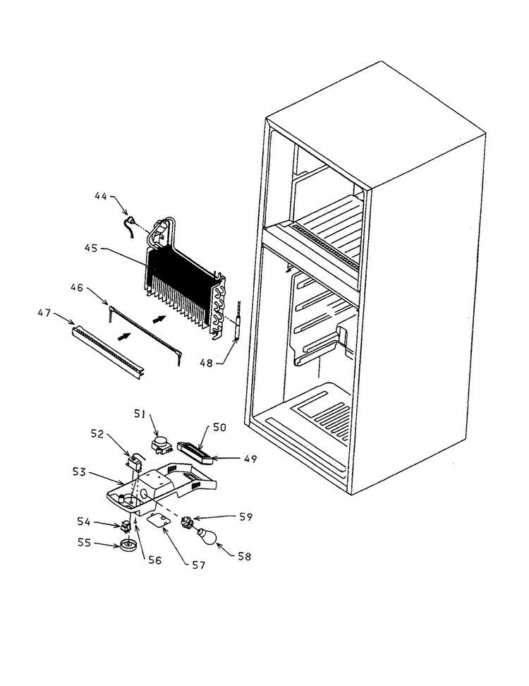 Evaporator/duct Diagram and Parts List for 56461040  Kenmore Refrigerator