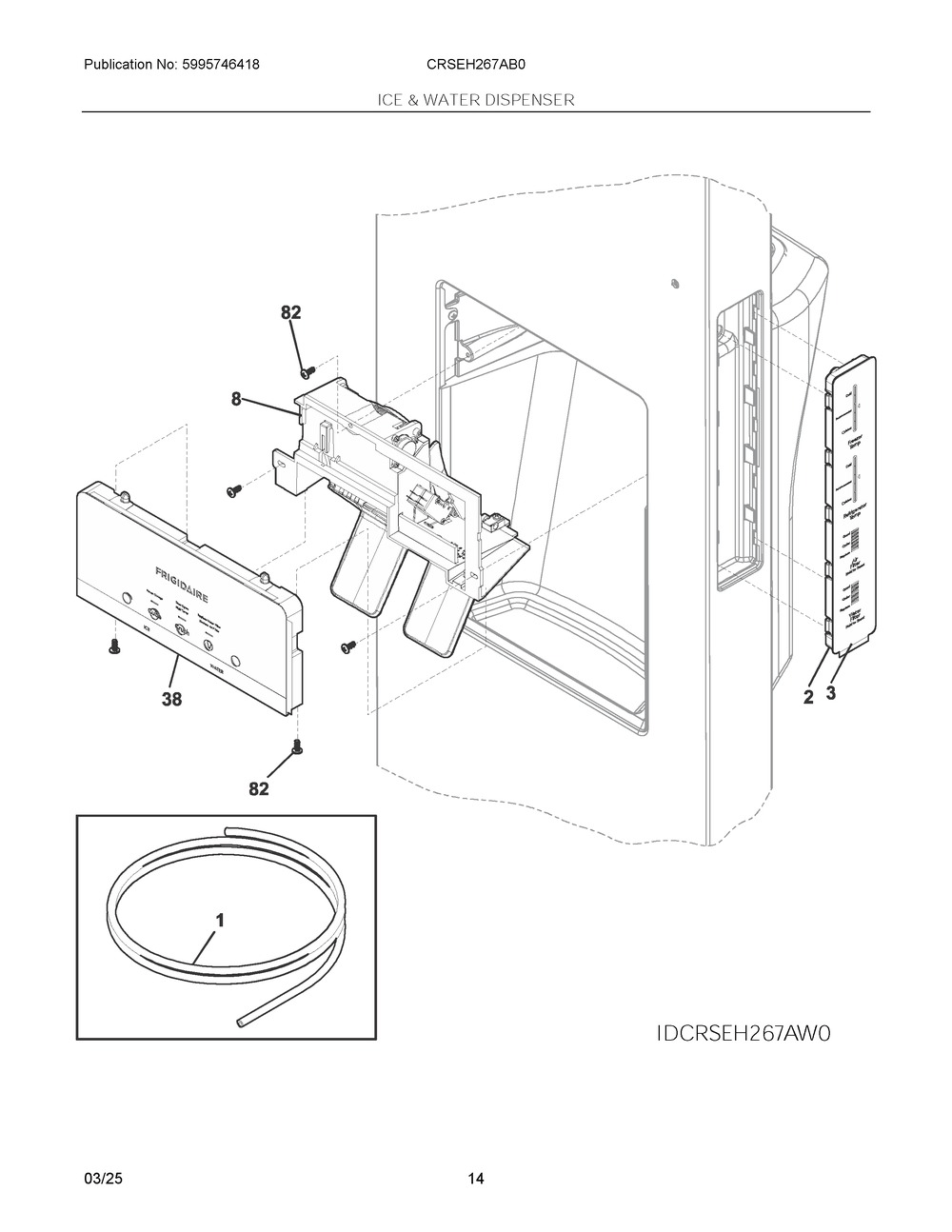 Ice And Water Dispenser Diagram and Parts List for CRSEH267AB0  Frigidaire Refrigerator