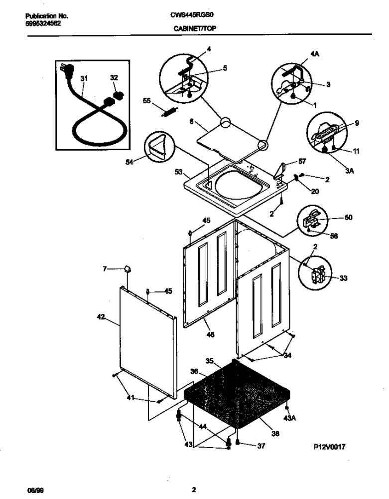 Washer Cab, Top Diagram and Parts List for CWS445RGS0  Gibson Washer