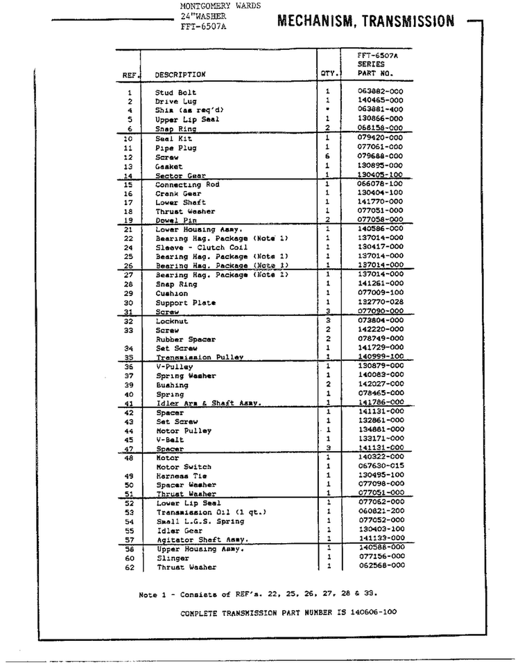 24` Washer/ Mechanism/ Transmission Page 2 Diagram and Parts List for 6507A  Frigidaire Washer