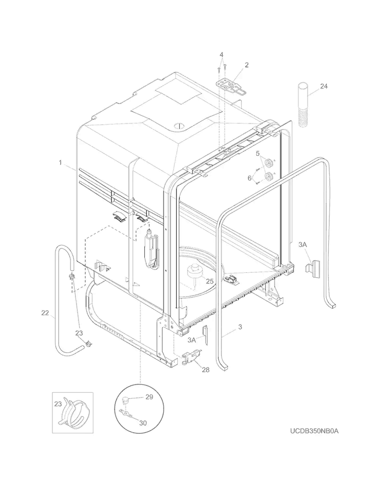 Tub Diagram and Parts List for FFBD2406NB2A  Frigidaire Dishwasher
