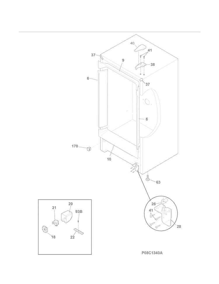 Cabinet Diagram and Parts List for 25321242410  Kenmore Freezer