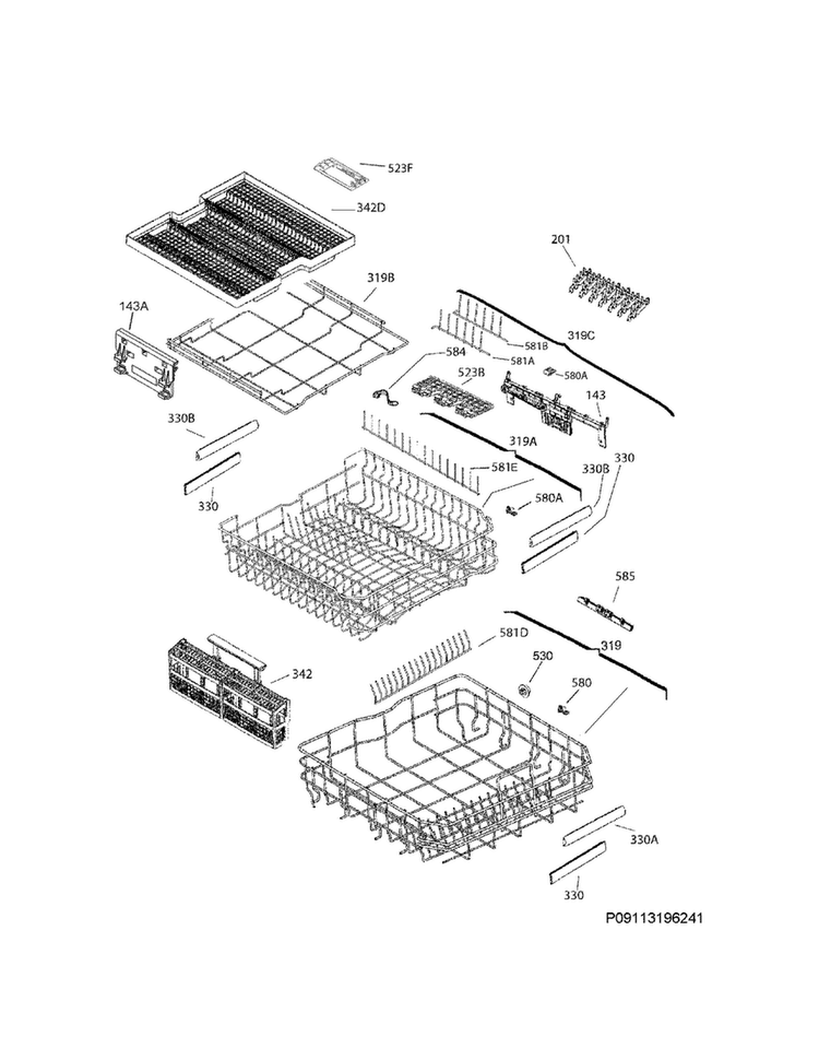 Racks Diagram and Parts List for E24ID74QPS3A  Electrolux Dishwasher