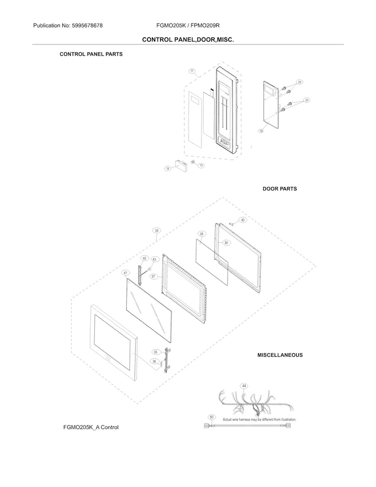 Control Panel,door,miscellaneous Diagram and Parts List for FGMO205KFC  Frigidaire Microwave