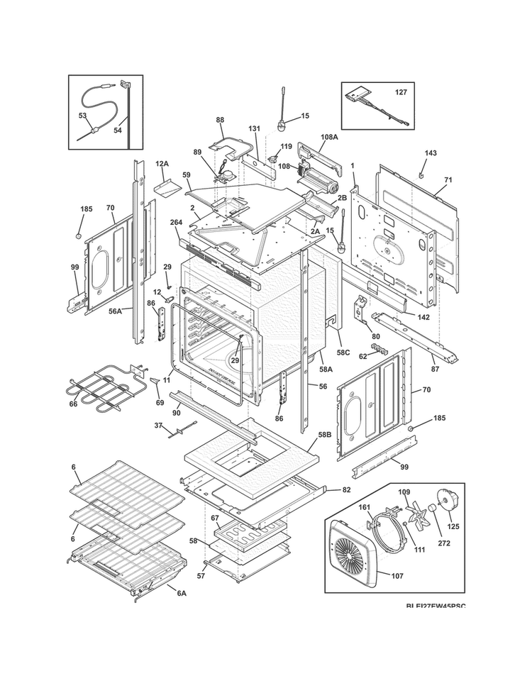 Lower Oven Diagram and Parts List for EI27EW45PSC  Electrolux Wall Oven
