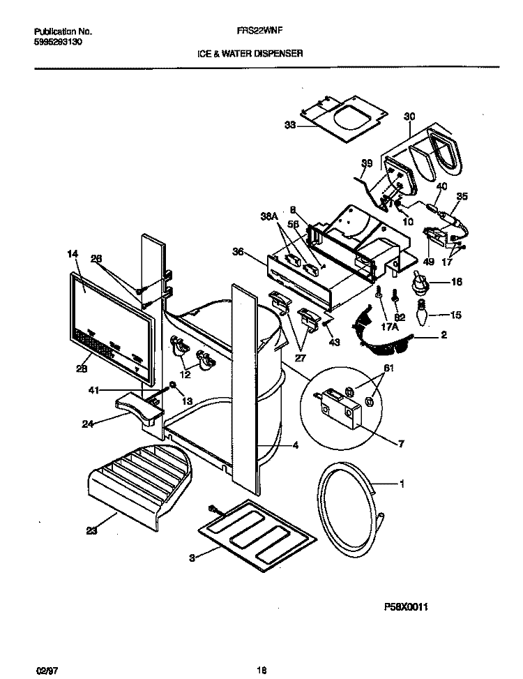 ICE & WATER DISPENSER Diagram and Parts List for FRS22WNFD0  Frigidaire Refrigerator