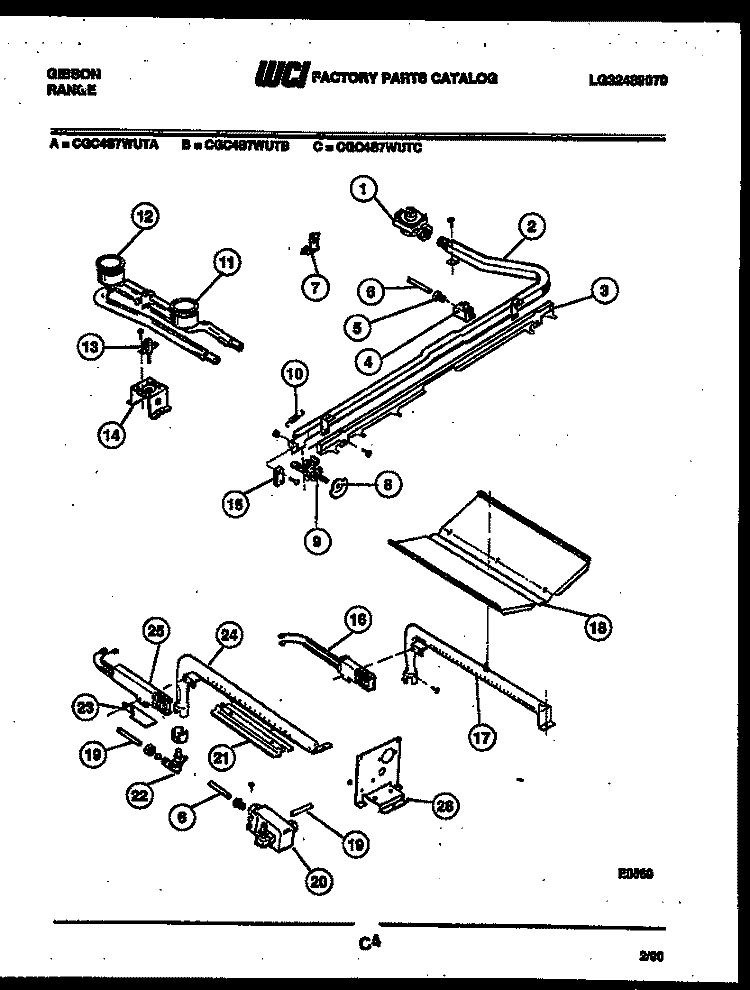 BURNER PARTS Diagram and Parts List for CGC4S7WUTC  Gibson Range
