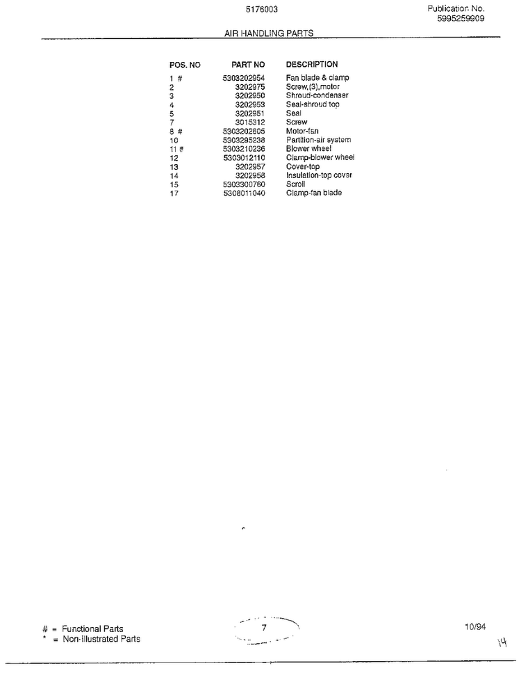 Air Handling Parts Page 2 Diagram and Parts List for 5176003A  Frigidaire Air Conditioner