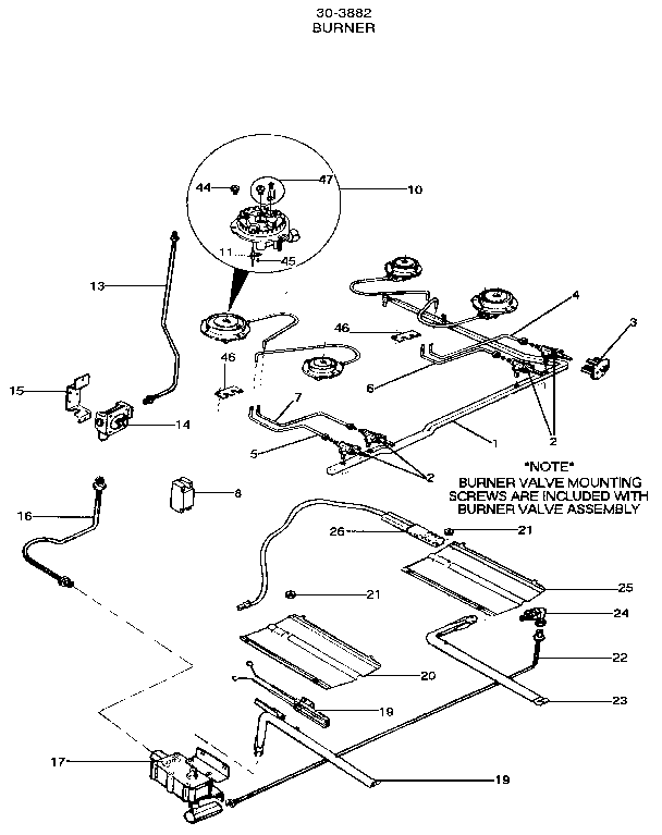 Burner Diagram and Parts List for 30-3882  Tappan Range