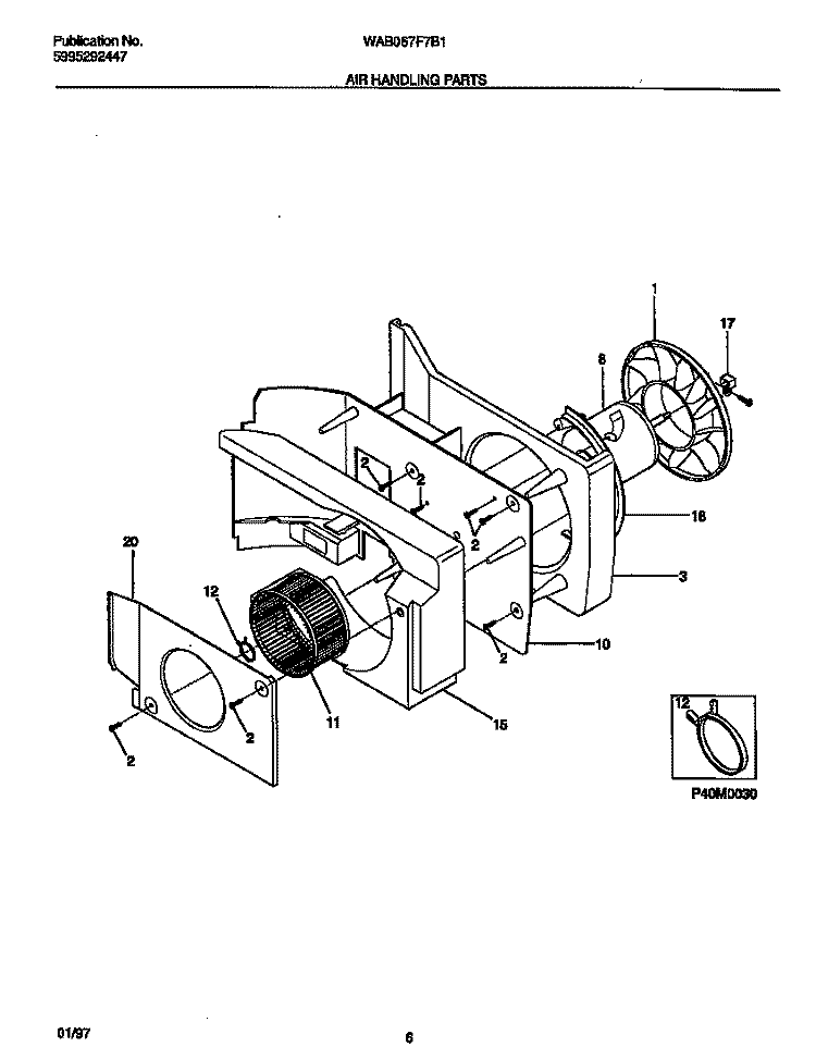 AIR HANDLING PARTS Diagram and Parts List for WAB067F7B1  Frigidaire Air Conditioner