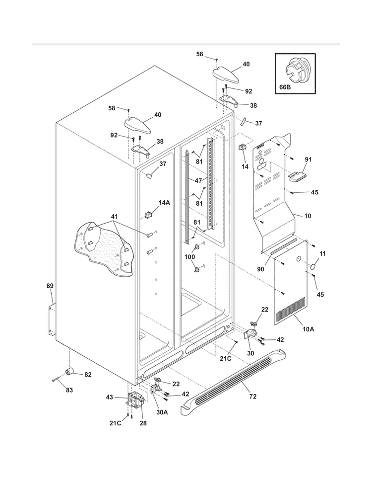 Cabinet Diagram and Parts List for FFHS2312NS1  Frigidaire Refrigerator