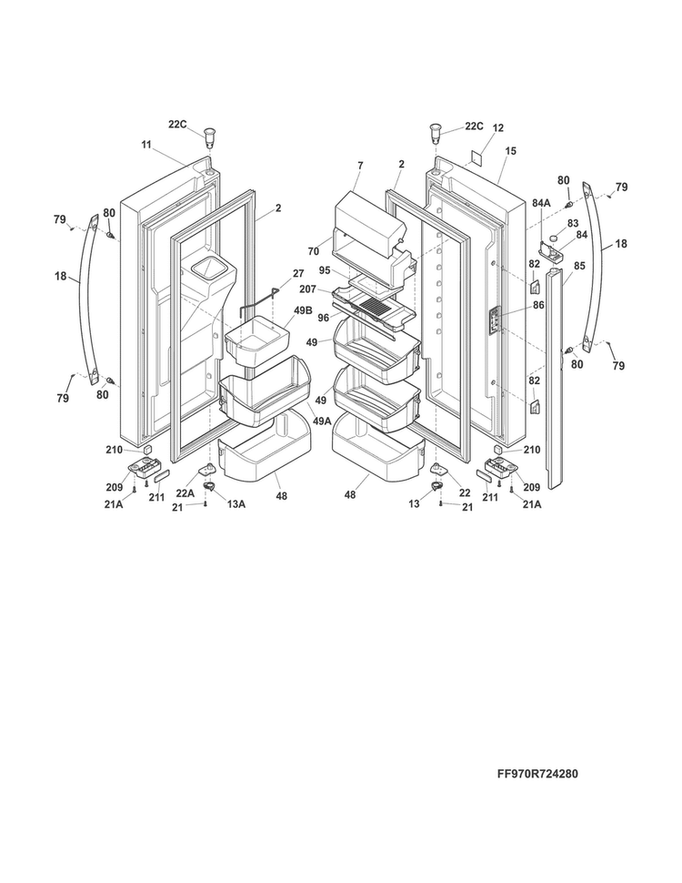 Fresh Food Doors Diagram and Parts List for 25370343414  Kenmore Refrigerator
