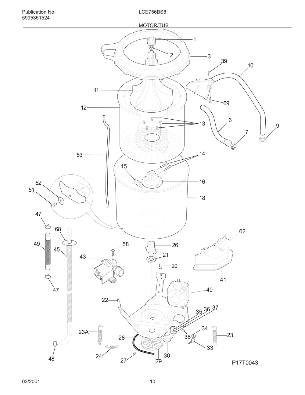Motor/Tub Diagram and Parts List for LCE756BS8  Frigidaire Dryer