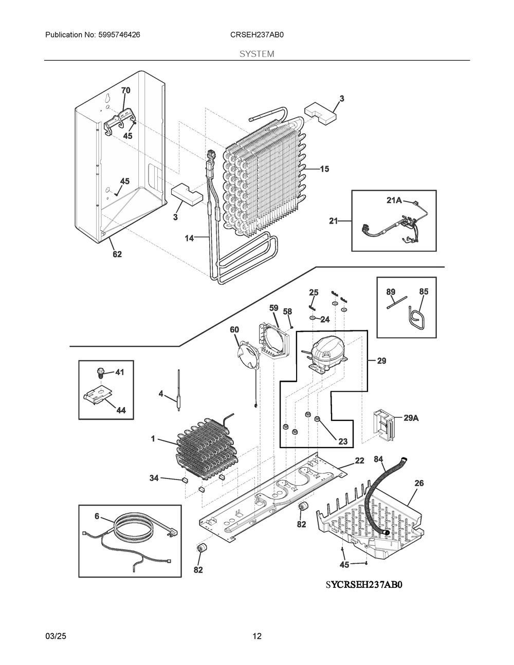 System Diagram and Parts List for CRSEH237AB0  Frigidaire Refrigerator